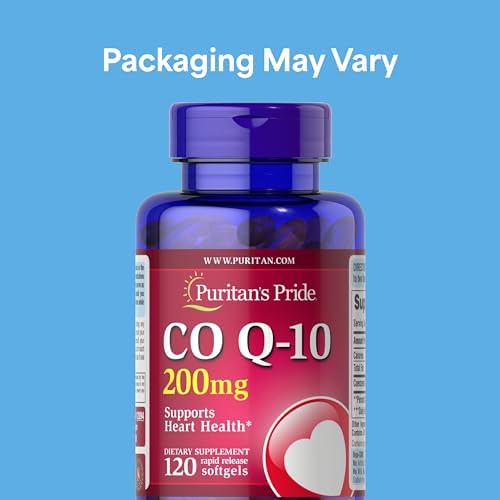 Puritan's Pride CoQ10 200mg dietary supplement rapid release softgels supplement facts label side view