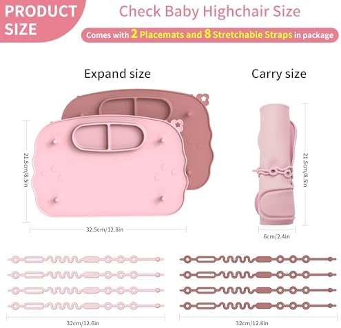 Purple pink toddler suction mat with stretchable toy straps attached