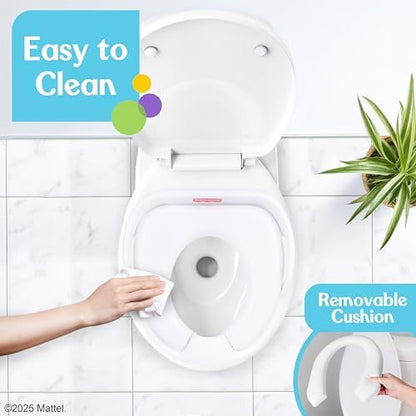 Underneath view of the white Fisher-Price potty seat highlighting the non-slip rubber grips