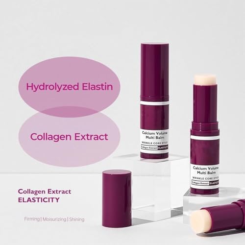 Two pieces of Nuvilo calcium volume multi balm showing texture and portable design