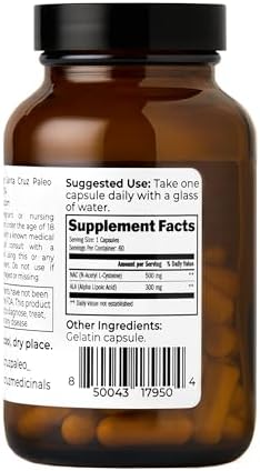 Back label of Santa Cruz Paleo NAC and ALA showing nutritional facts and serving size