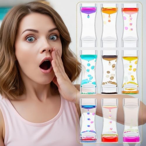 Durable and leakproof acrylic sensory hourglass bubbler illustrating the separating mineral oil layers