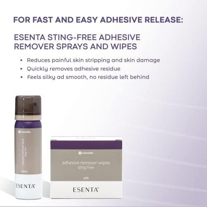 ConvaTec ESENTA wipes packaging showing latex free and sting free labels