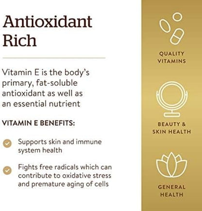 Solgar mixed tocopherols gluten free dietary supplement for free radical protection