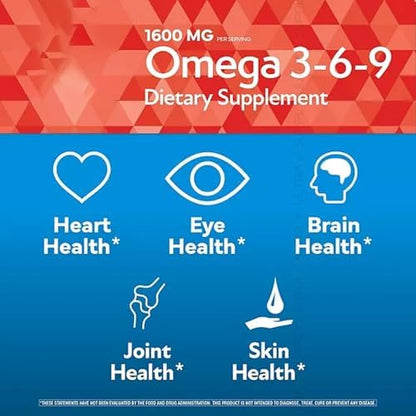 Side view of Presca Omega 3-6-9 supplement 325 softgels