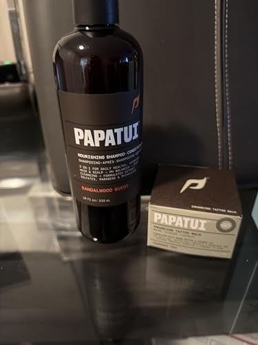 Authentic imported mens shampoo bottle with sandalwood fragrance details