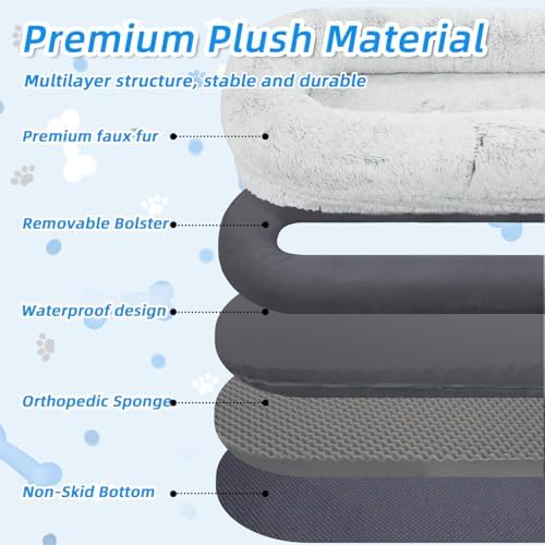 WROS Human Dog Bed - 71"x45"x12" Fits You & Pets, Washable Faux Fur, Orthopedic, Plump Pillow, Blanket, Strap - Grey - Image 5