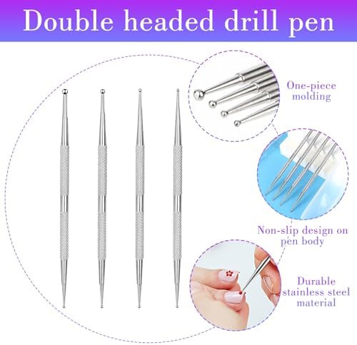 Close up view of the eight different sized stainless steel ball tips on the double ended paint pens