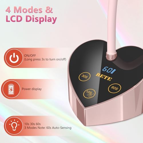 BETE mini curing light displaying the LCD screen with smart timer settings