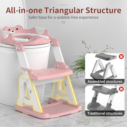 MeuLife toddler toilet seat with step stool ladder showing the wide non slip pedal