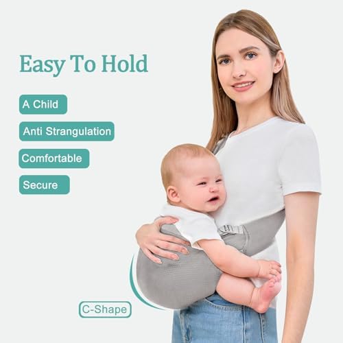 Hands-free parent using the breathable grey sling for outdoor walking comfort