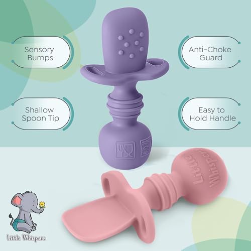 Ergonomic easy grip handle of the infant self feeding spoon shown clearly