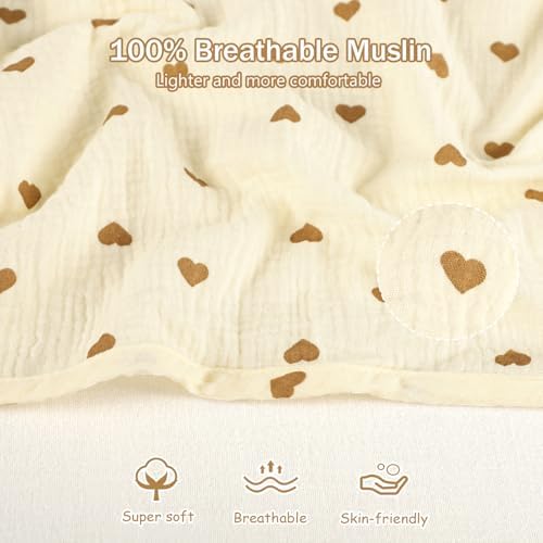 Close up of 100 percent muslin cotton fabric with heart print