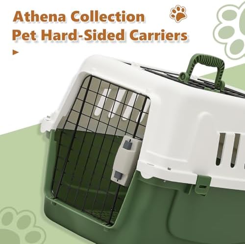 Premium Athena Collection hard sided pet kennel illustrating dual entry security locks.