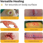 Close up of the 4 inch by 4 inch non adherent honey wound dressing pad showing its texture.