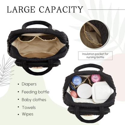 Black multifunction travel handbag for moms side view
