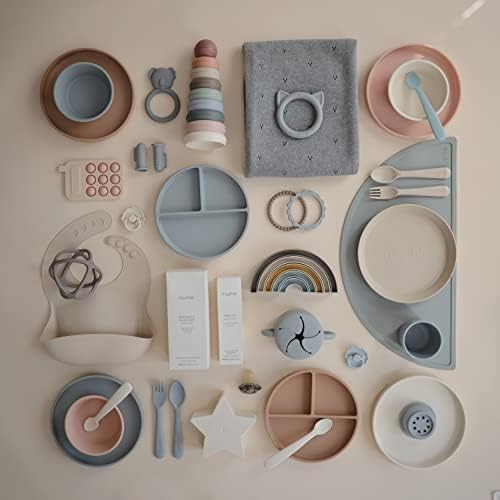 Mushie silicone suction plate in ivory packaging
