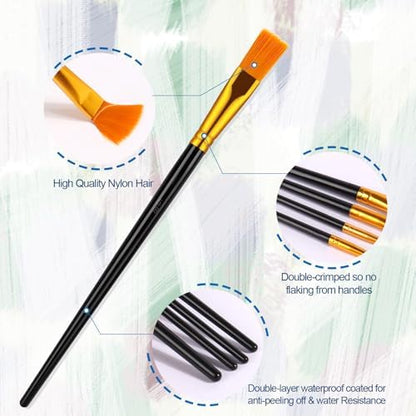Durable anti shedding nickel ferrules on the black wooden handles of the AROIC artist brush collection.