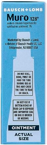 Authentic imported Muro 128 sterile eye ointment tubes showing zero point one two five ounce size