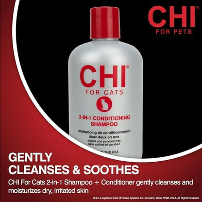 Gentle sulfate and paraben free cat shampoo by CHI for professional grooming at home
