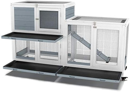 GDLF Two Floors 58" Wooden Indoor Bunny Hutch Rabbit Cage on Wheels Guinea Pig PET House for Small to Medium Animals Waterproof No Leak Tray - Image 4