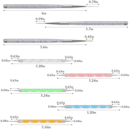 Close up of double ended nail dotting pens showing different ball tip sizes