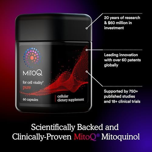 Premium cellular longevity dietary supplement bottle by MitoQ for healthy aging