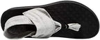 Bottom view of LLSOARSS sandals displaying the anti-slip geometrical rubber outsole pattern.