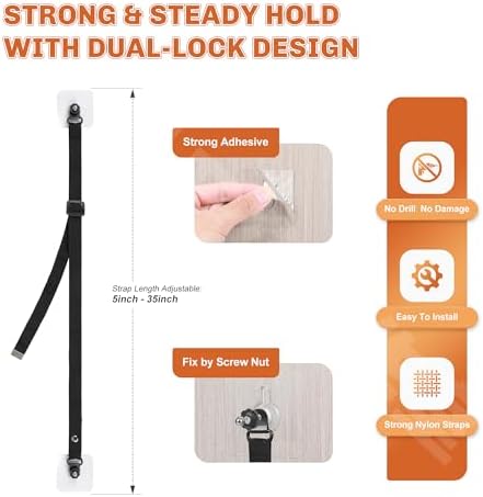 Premium earthquake stabilizer straps securing a tall wooden bookshelf to prevent tipping.