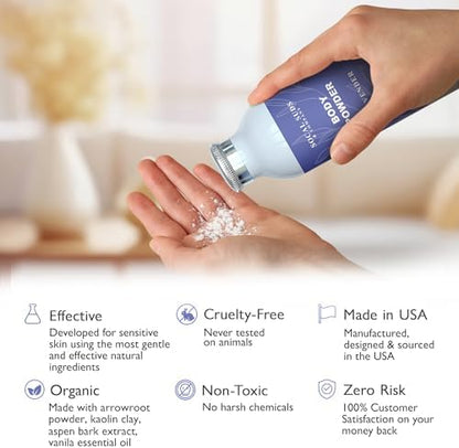 Eco-friendly non-toxic body powder packaging from SoCal Suds & Company.
