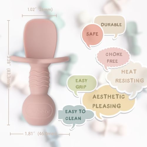 Ginbear baby led weaning supplies showcasing the perfect size and scoop depth for six month old purees.