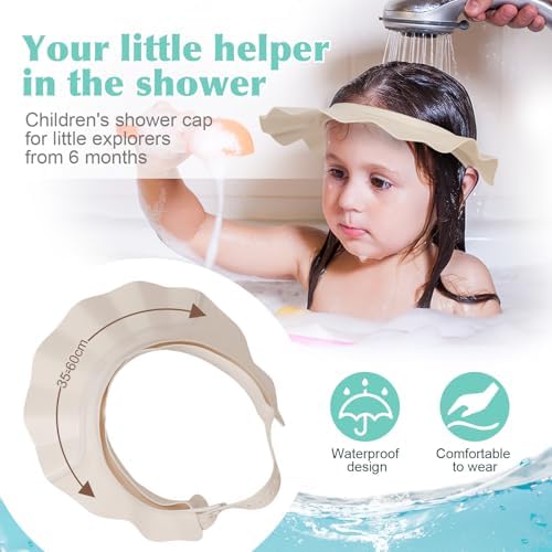 Flexible beige kids bath cap channel design for tear free rinsing