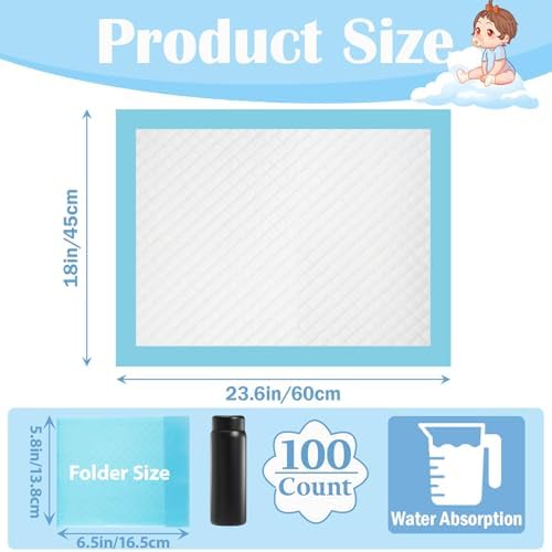 Cacaso 100 pack underpads stacked showing size dimensions