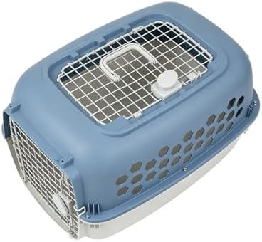 Durable hard sided dog crate with steel wire ventilation door