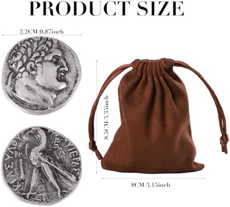 Thirty pieces of silver replica coins spilling out of brown velvet pouch
