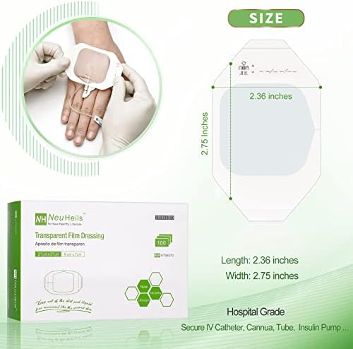 Clear medical adhesive patch applied to skin for securing an IV catheter safely