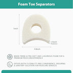 Soft foam toe spacers for bunion and corn relief placed between toes.
