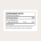 Thorne Zinc Bisglycinate 15mg supplement facts nutrition label detail