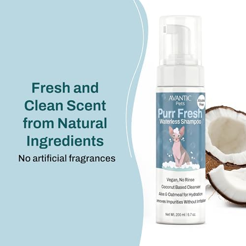 Coconut based foaming dry wash for hairless cats