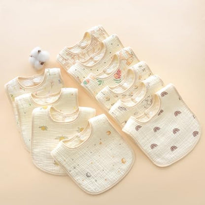 Mukin baby bibs 10 pack neatly stacked