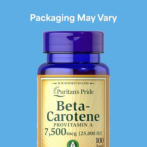 Puritan's Pride Beta Carotene 100 softgels supplement facts label side view