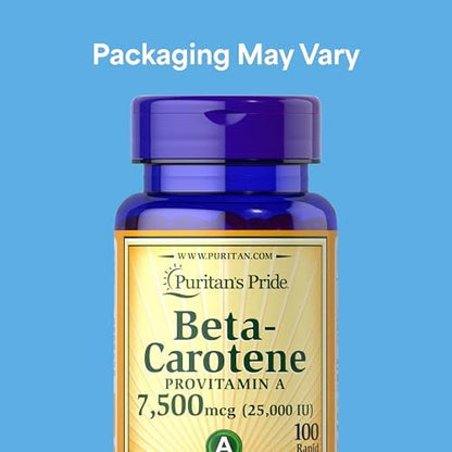 Puritan's Pride Beta Carotene 100 softgels supplement facts label side view