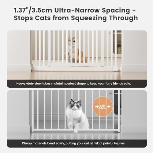 Gardner Pet safety gate stabilizing brackets and narrow bar spacing details.