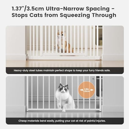 Gardner Pet safety gate stabilizing brackets and narrow bar spacing details.