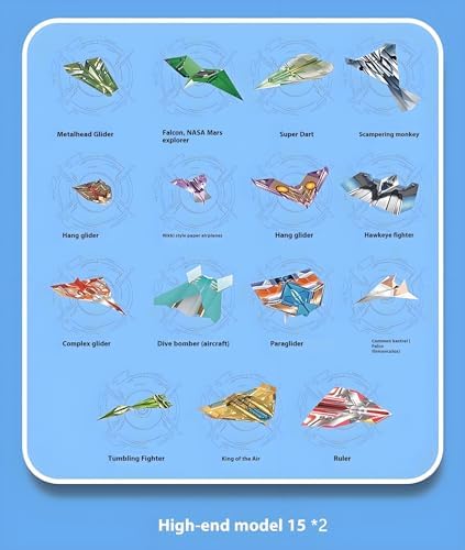 Assorted completed colorful paper aircraft models ready for outdoor flight testing