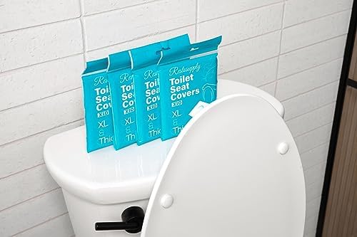 Portable hygiene toilet seat protectors package showing thickness and full coverage features