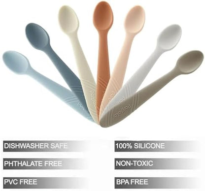PandaEar soft infant spoons being held to demonstrate the perfect size for little hands.