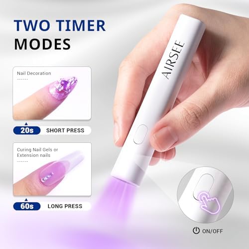 AIRSEE rechargeable mini UV light displayed next to its USB charging cable