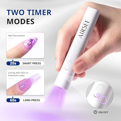 AIRSEE rechargeable mini UV light displayed next to its USB charging cable