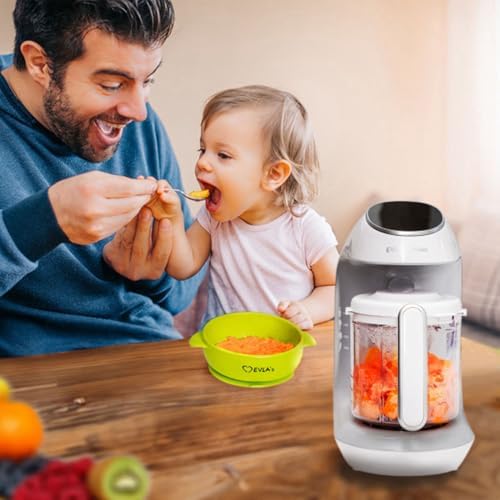 EVLA'S all in one baby food processor preparing fresh vegetable puree for infants